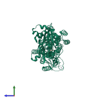 PDB entry 1pfy coloured by chain, side view.
