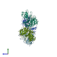 PDB entry 1pfz coloured by chain, side view.