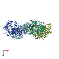 PDB entry 1pfz coloured by chain, top view.