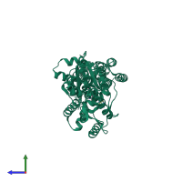 PDB entry 1pg2 coloured by chain, side view.