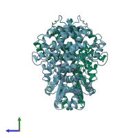 PDB entry 1pgj coloured by chain, side view.