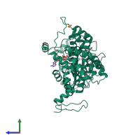 PDB entry 1pgo coloured by chain, side view.