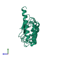 PDB entry 1pgv coloured by chain, side view.