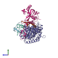 PDB entry 1ph2 coloured by chain, side view.