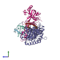 PDB entry 1ph5 coloured by chain, side view.