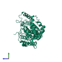 PDB entry 1phz coloured by chain, side view.