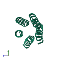 PDB entry 1pi7 coloured by chain, ensemble of 5 models, side view.