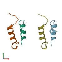 PDB entry 1pid coloured by chain, front view.