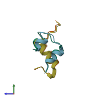 PDB entry 1pid coloured by chain, side view.