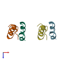PDB entry 1pid coloured by chain, top view.