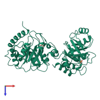 PDB entry 1pii coloured by chain, top view.