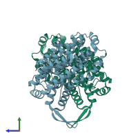 PDB entry 1pim coloured by chain, side view.