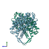 PDB entry 1piu coloured by chain, side view.