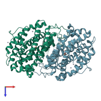 PDB entry 1piu coloured by chain, top view.