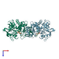 PDB entry 1piw coloured by chain, top view.