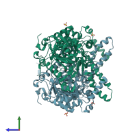 PDB entry 1pix coloured by chain, side view.