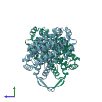 PDB entry 1pj0 coloured by chain, side view.