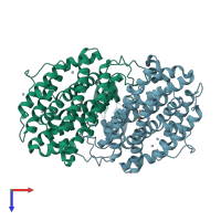 PDB entry 1pj0 coloured by chain, top view.