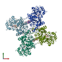 PDB entry 1pj2 coloured by chain, front view.