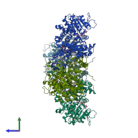 PDB entry 1pj2 coloured by chain, side view.