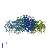 PDB entry 1pj2 coloured by chain, top view.
