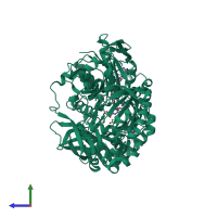 PDB entry 1pj5 coloured by chain, side view.