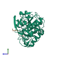 PDB entry 1pj8 coloured by chain, side view.