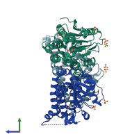PDB entry 1pjh coloured by chain, side view.