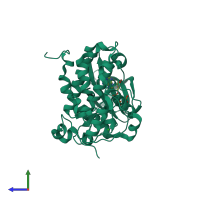 PDB entry 1pjk coloured by chain, side view.