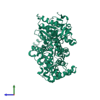 PDB entry 1pjr coloured by chain, side view.