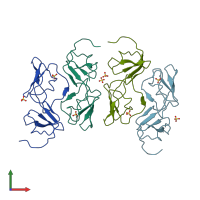PDB entry 1pju coloured by chain, front view.