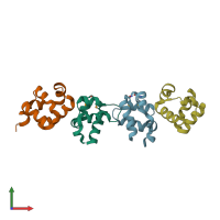 PDB entry 1pk1 coloured by chain, front view.