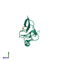 PDB entry 1pk2 coloured by chain, side view.