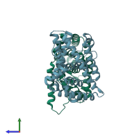 PDB entry 1pk5 coloured by chain, side view.