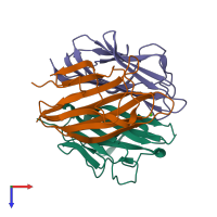 PDB entry 1pk6 coloured by chain, top view.