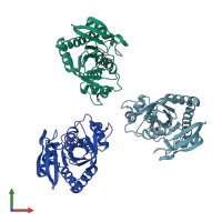 PDB entry 1pk9 coloured by chain, front view.