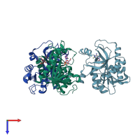 PDB entry 1pk9 coloured by chain, top view.