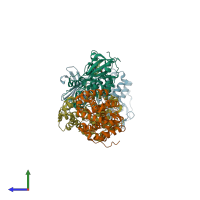 PDB entry 1pkd coloured by chain, side view.