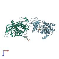 PDB entry 1pkg coloured by chain, top view.