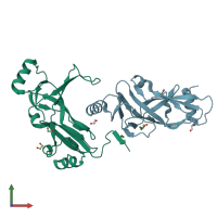 PDB entry 1pkh coloured by chain, front view.