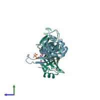 PDB entry 1pkk coloured by chain, side view.