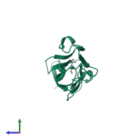 PDB entry 1pko coloured by chain, side view.