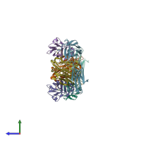 PDB entry 1pkq coloured by chain, side view.