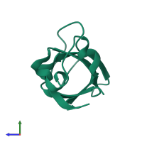 Monomeric assembly 1 of PDB entry 1pkt coloured by chemically distinct molecules, side view.