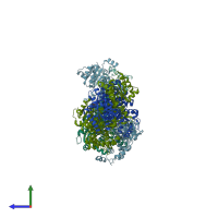 PDB entry 1pkx coloured by chain, side view.