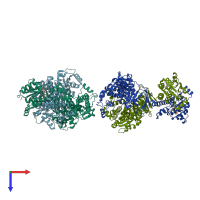 PDB entry 1pkx coloured by chain, top view.