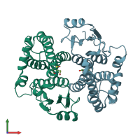 PDB entry 1pkz coloured by chain, front view.