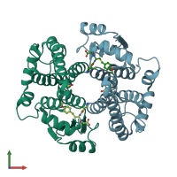 PDB entry 1pl1 coloured by chain, front view.