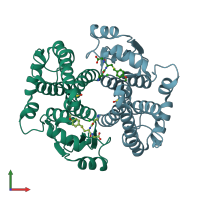 PDB entry 1pl2 coloured by chain, front view.