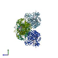 PDB entry 1pl6 coloured by chain, side view.